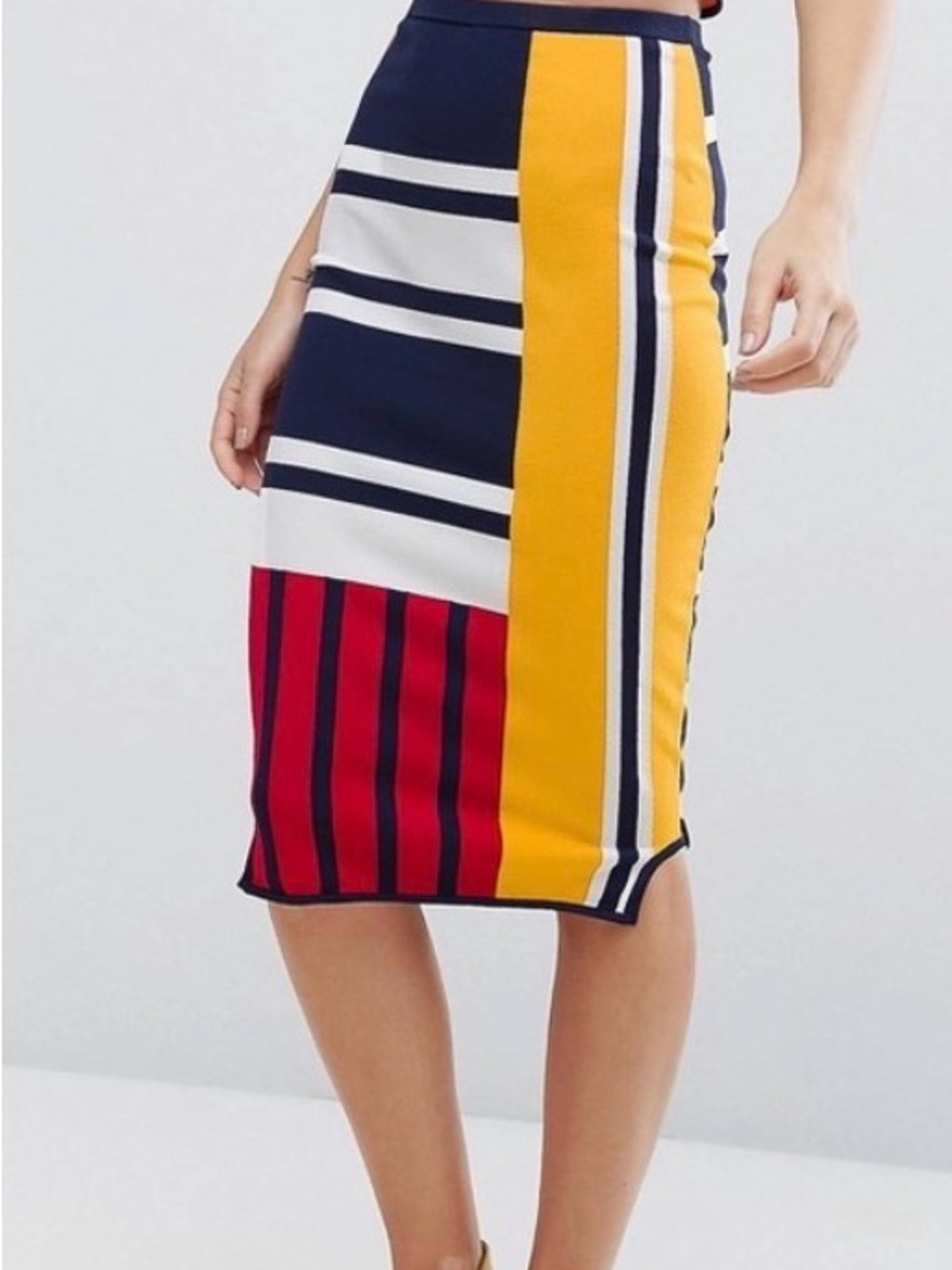 Tommy Hilfiger Navy, Yellow & Red Colorblock Pencil Skirt